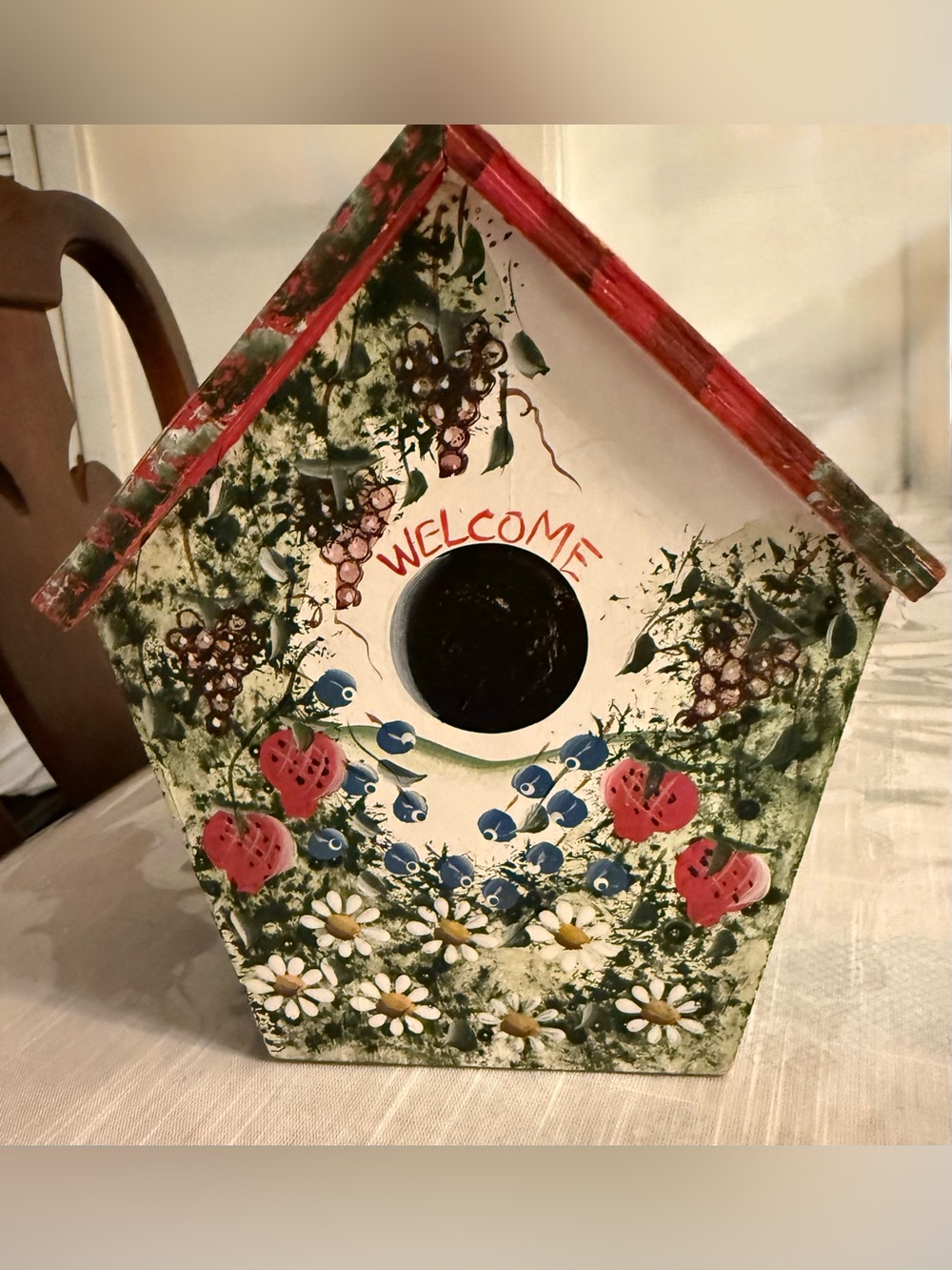 Sectioned wood carrier Utensil server/tool holder Birdhouse hand painted design - Picture 2 of 12